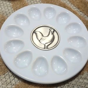 Boston Warehouse Trading Corp.  Silver metal Rooster Egg Plate